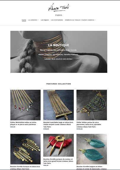 Page de la boutique en ligne Khara Tuki Paris